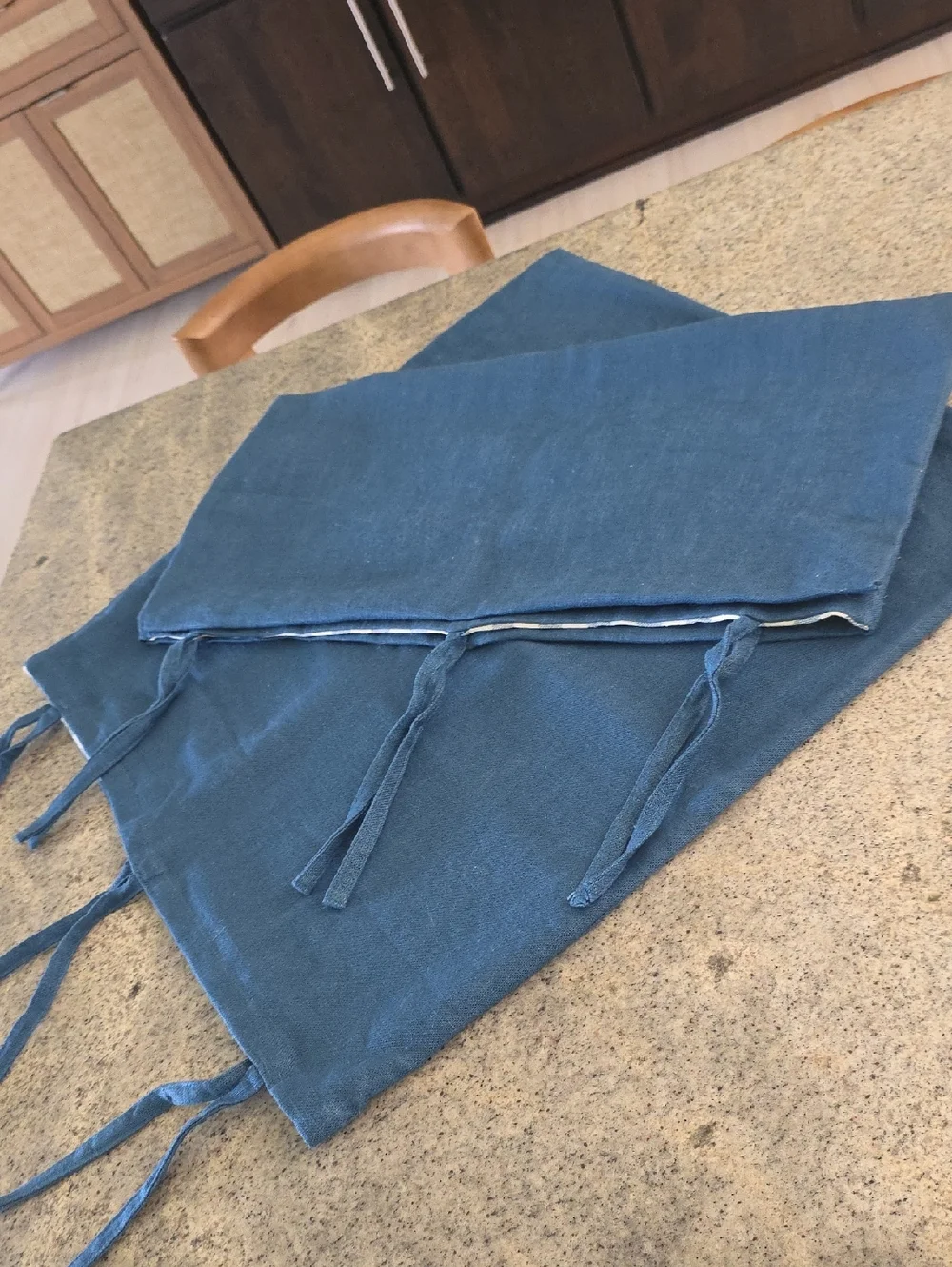 A Pair Of Blue Ramie Breathable Fabric Tie-Detail Throw Pillow Covers